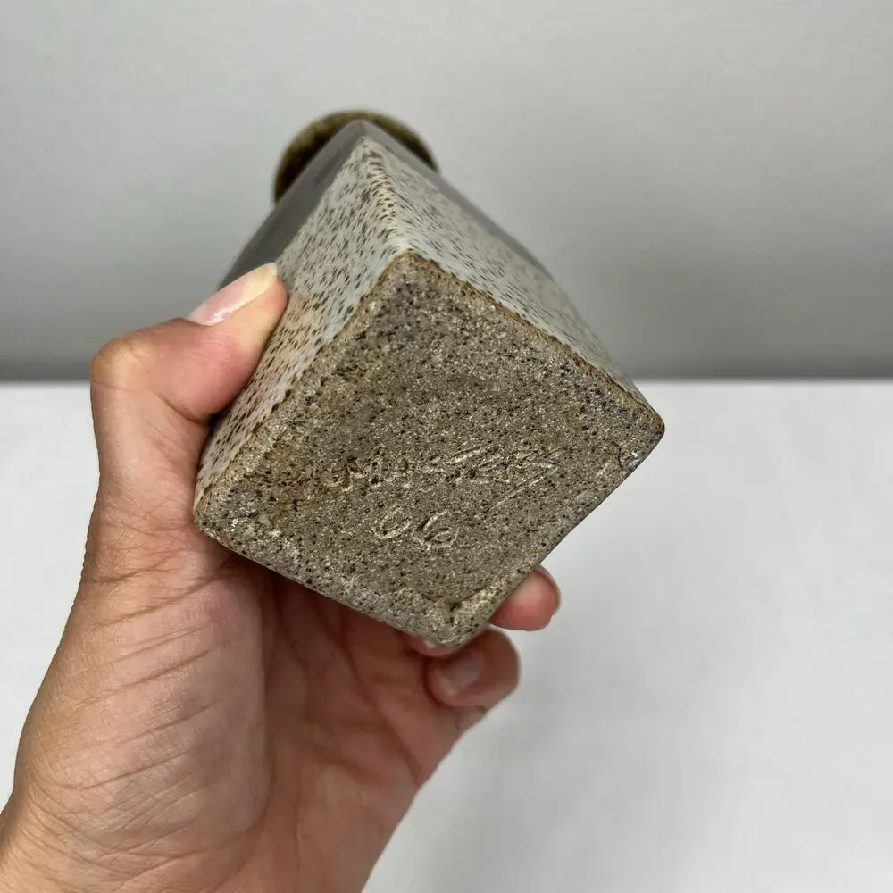Mini Square Ceramic Vase two-tone glaze for floral arrangement decorative signed